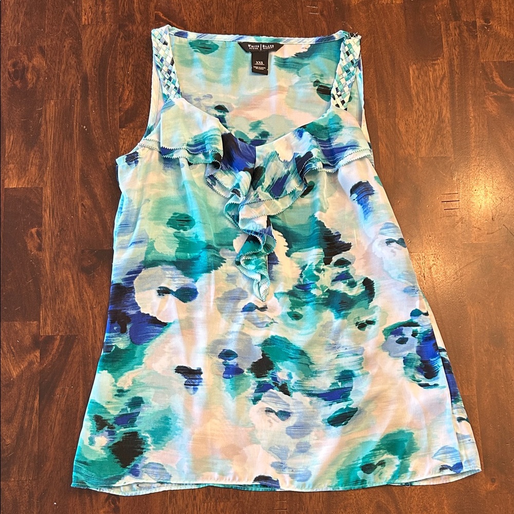 White House Black Market Turquoise and Coral Artistic Blouse, XXS